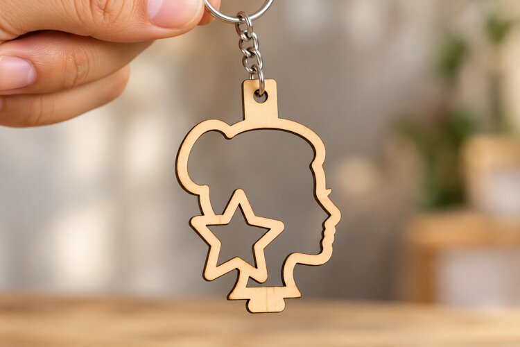 Woman Profile Star Hair Bun Keychain Laser Cut SVG, Trendy example image 1