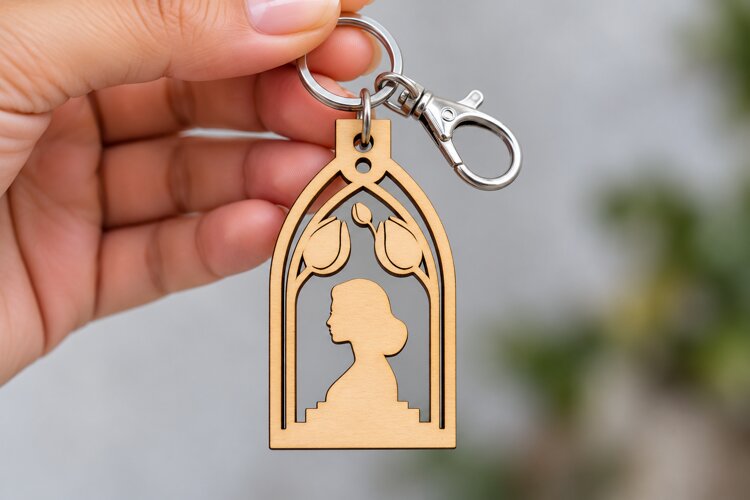 Arch Woman Profile Botanical Window Keychain Laser Cut SVG, example image 1