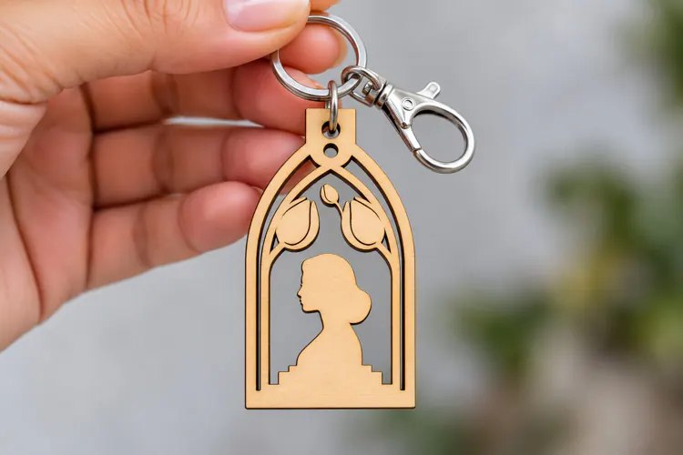 Arch Woman Profile Botanical Window Keychain Laser Cut SVG,
