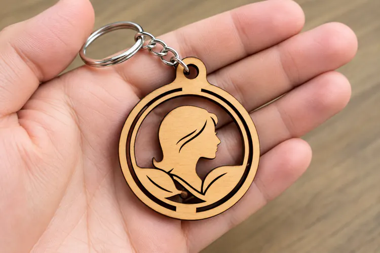 Round Woman Profile Leaf Circle Keychain Laser Cut SVG