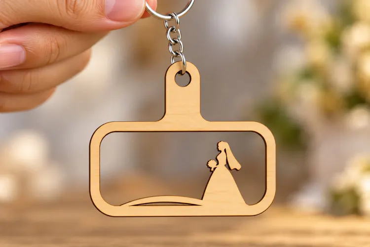 Rectangle Woman Hill Sunset Landscape Keychain Laser Cut SVG