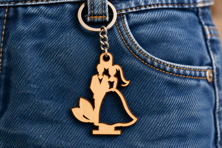 Elegant Woman Dress Floral Silhouette Keychain Laser Cut SVG