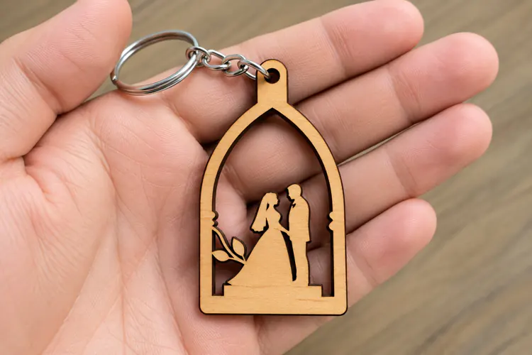 Arch Wedding Couple Balcony Keychain Laser Cut SVG, Romantic