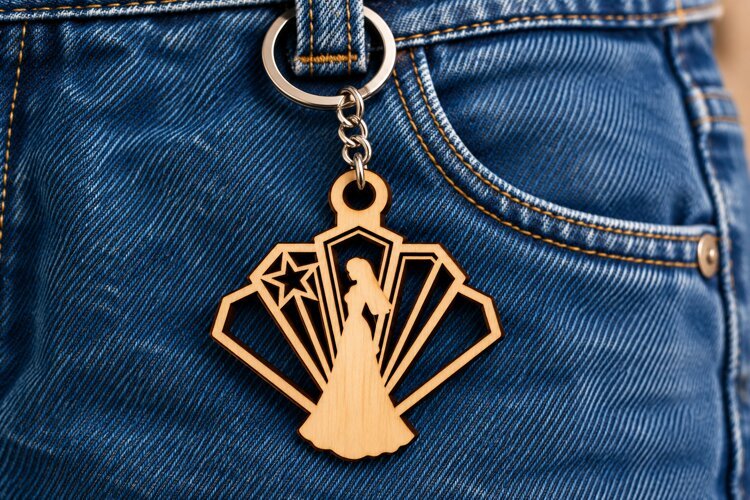 Fan Shape Woman Dress Star Keychain Laser Cut SVG, Art Deco example image 1