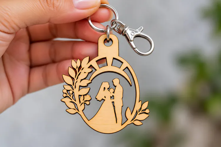 Oval Wedding Couple Botanical Wreath Keychain Laser Cut SVG