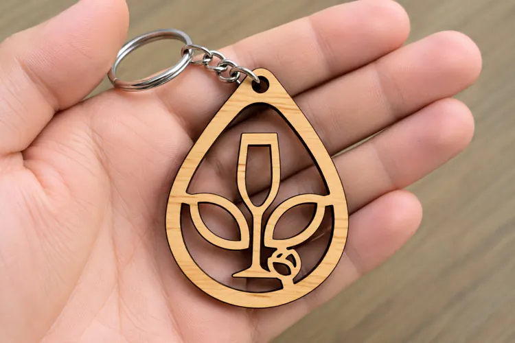 Teardrop Champagne Glass Leaf Keychain Laser Cut SVG