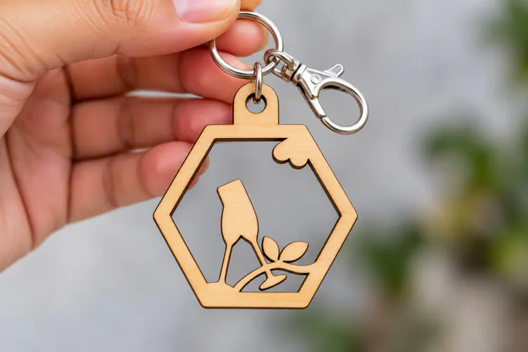 Hexagon Bird Nature Branch Keychain Laser Cut SVG, Geometric