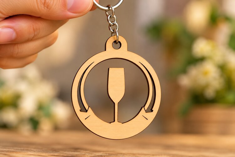 Round Champagne Glass Arch Keychain Laser Cut SVG, Circular example image 1