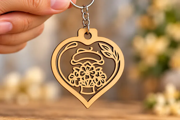 Heart Floral Bouquet Cap Keychain Laser Cut SVG, Romantic Ke