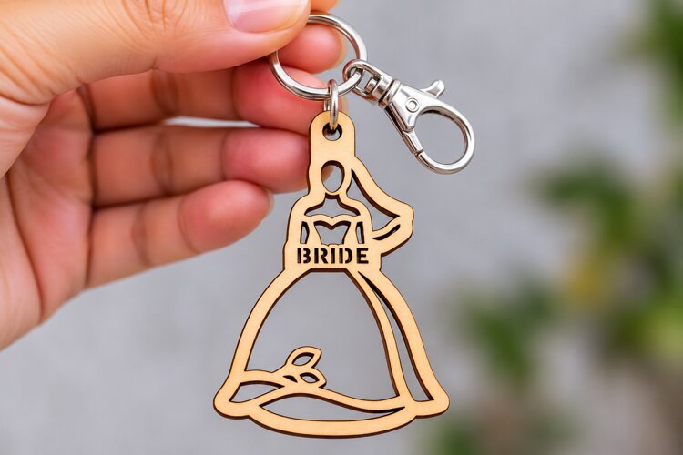 Bride Wedding Gown Dress Silhouette Keychain Laser Cut SVG, example image 1
