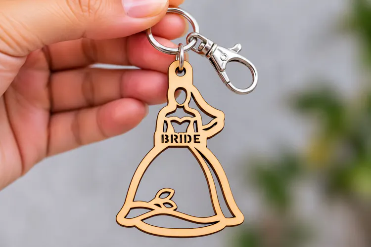 Bride Wedding Gown Dress Silhouette Keychain Laser Cut SVG,