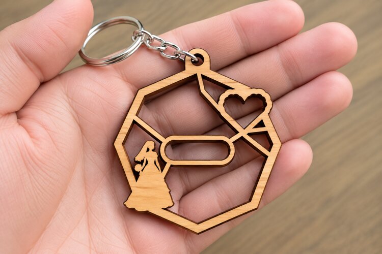 Hexagon Princess Carriage Geometric Keychain Laser Cut SVG, example image 1