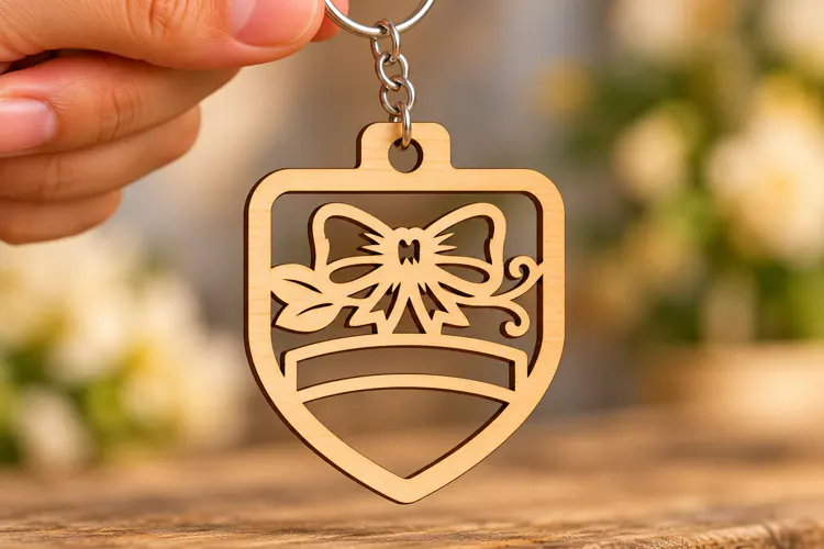 Shield Ribbon Bow Floral Banner Keychain Laser Cut SVG, Key