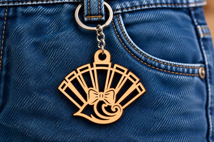 Fan Shape Ribbon Bow Floral Bouquet Keychain Laser Cut SVG, example image 1