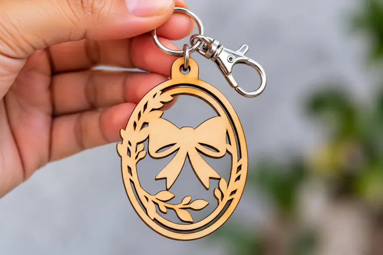 Oval Ribbon Bow Floral Wreath Keychain Laser Cut SVG, Key