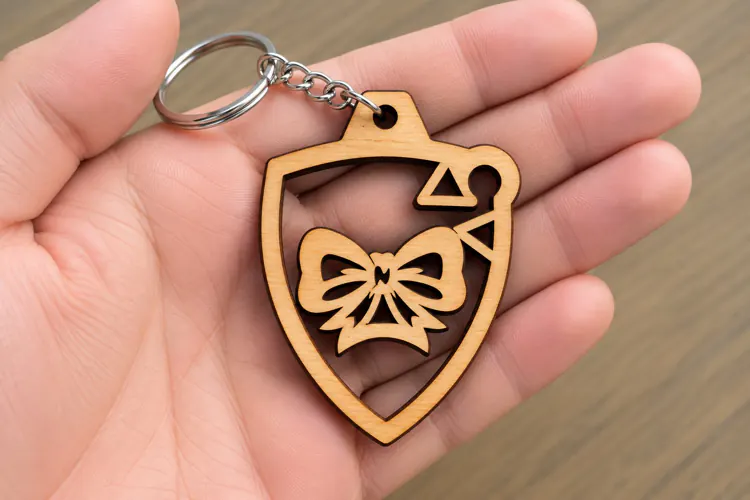Shield Ribbon Bow Geometric Keychain Laser Cut SVG, Decorati
