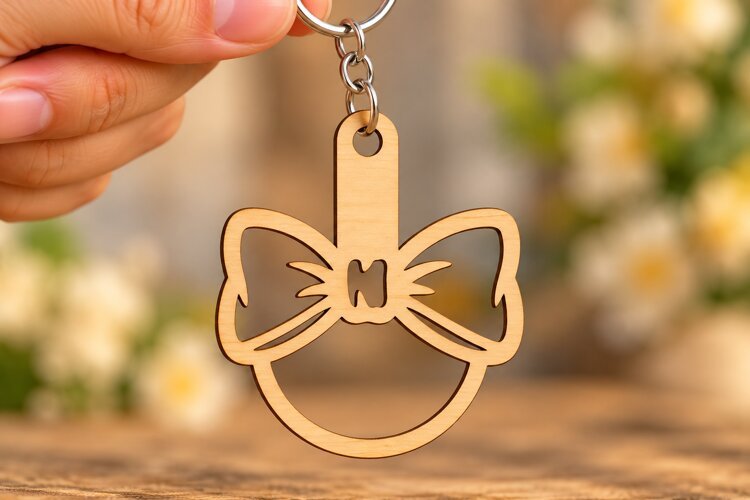 Round Ribbon Bow Monogram Keychain Laser Cut SVG, Circular example image 1