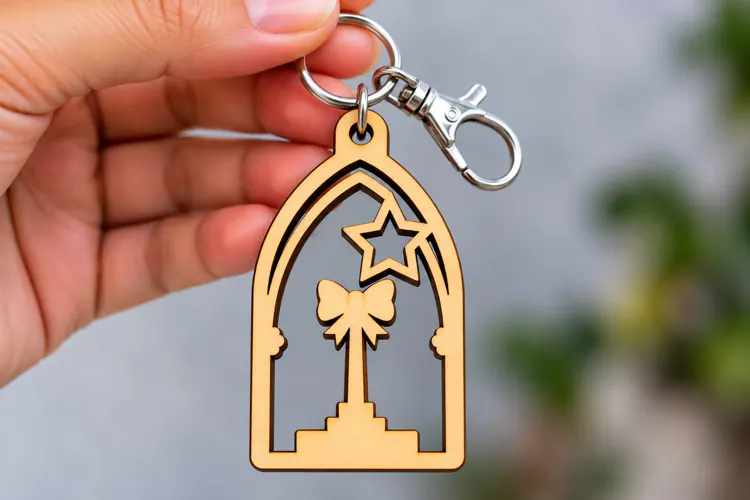 Arch Ribbon Bow Star Pillar Keychain Laser Cut SVG, Elegant