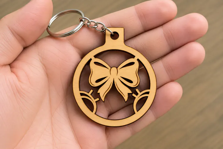 Round Ribbon Bow Floral Frame Keychain Laser Cut SVG, Circul