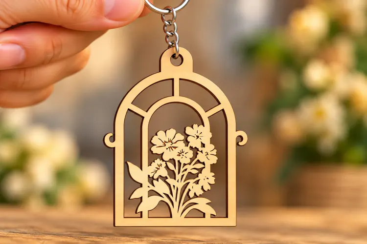 Arch Floral Flower Pot Window Keychain Laser Cut SVG, Botani