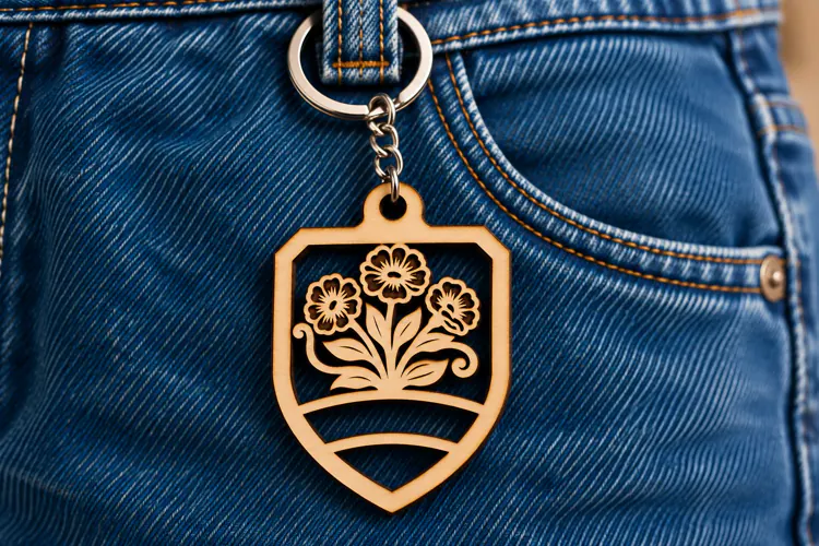 Shield Floral Bouquet Banner Keychain Laser Cut SVG, Botanic