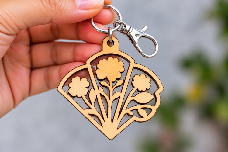 Fan Shape Floral Bouquet Art Deco Keychain Laser Cut SVG example image 1