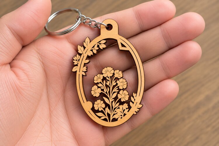 Oval Floral Botanical Branch Keychain Laser Cut SVG, Nature example image 1