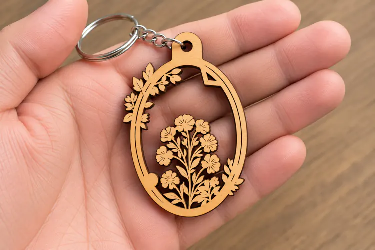 Oval Floral Botanical Branch Keychain Laser Cut SVG, Nature