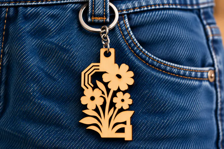 Vertical Art Deco Floral Bouquet Keychain Laser Cut SVG