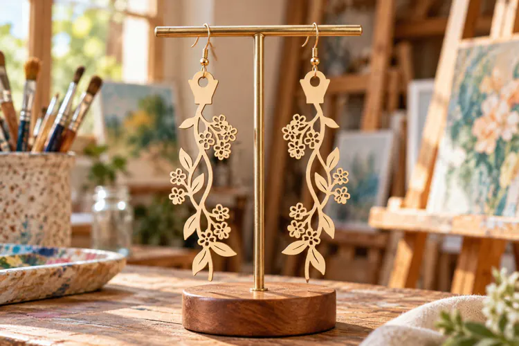 Arch Floral Branch Wooden Earrings Laser Cut SVG, Botanical