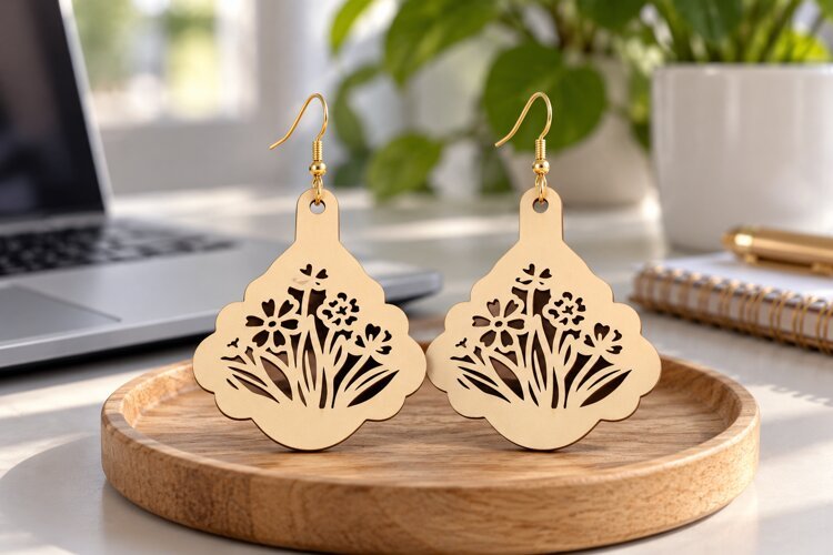Bell Floral Meadow Wooden Earrings Laser Cut SVG, Botanical example image 1