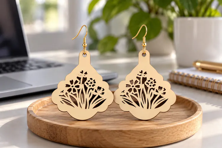 Bell Floral Meadow Wooden Earrings Laser Cut SVG, Botanical