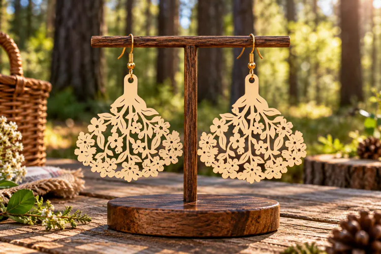 Teardrop Floral Garden Wooden Earrings Laser Cut SVG, Botani
