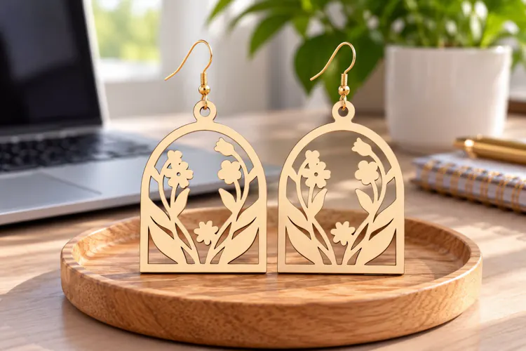 Arch Floral Meadow Wooden Earrings Laser Cut SVG, Botanical