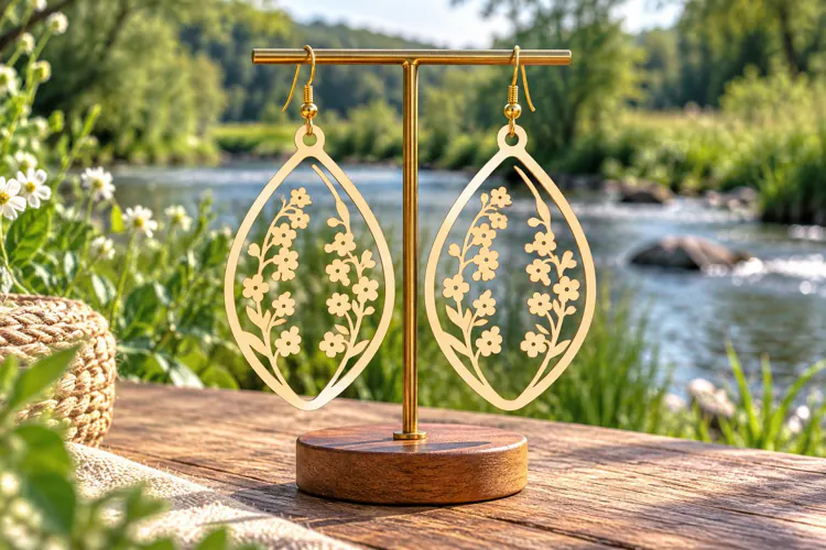 Teardrop Floral Vine Wooden Earrings Laser Cut SVG, Botanica