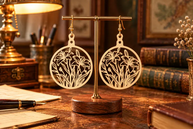 Round Floral Meadow Wooden Earrings Laser Cut SVG, Circular
