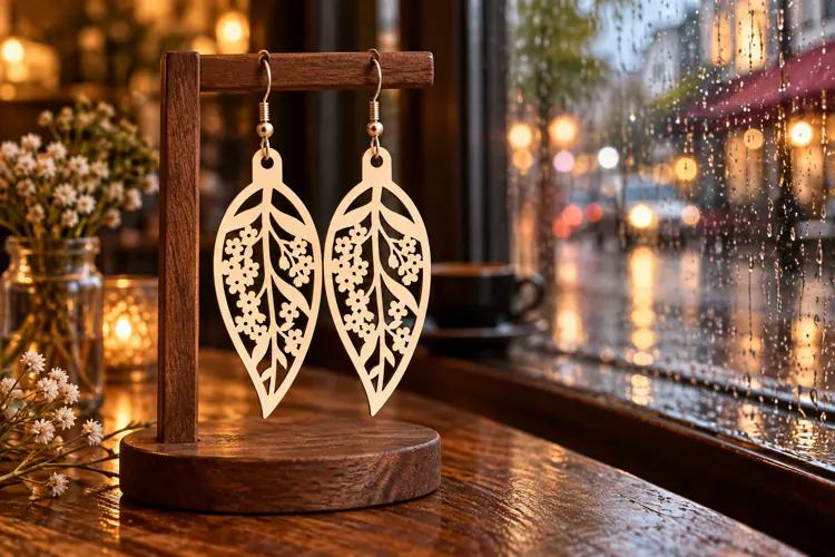 Teardrop Floral Garden Wooden Earrings Laser Cut SVG, Botani