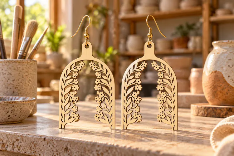 Arch Floral Meadow Wooden Earrings Laser Cut SVG, Botanical