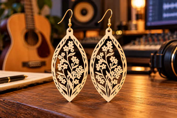 Teardrop Floral Garden Wooden Earrings Laser Cut SVG, Botani