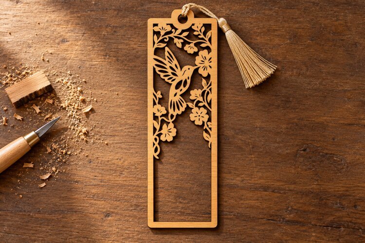 Long Floral Hummingbird Bookmark Laser Cut SVG, Botanical example image 1