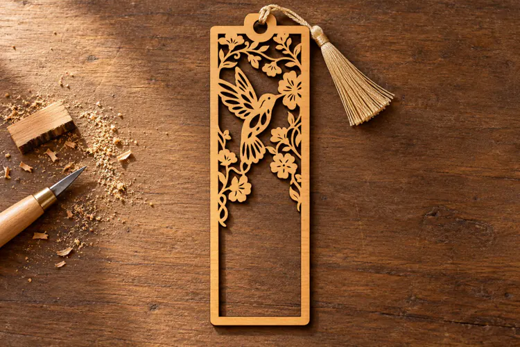 Long Floral Hummingbird Bookmark Laser Cut SVG, Botanical