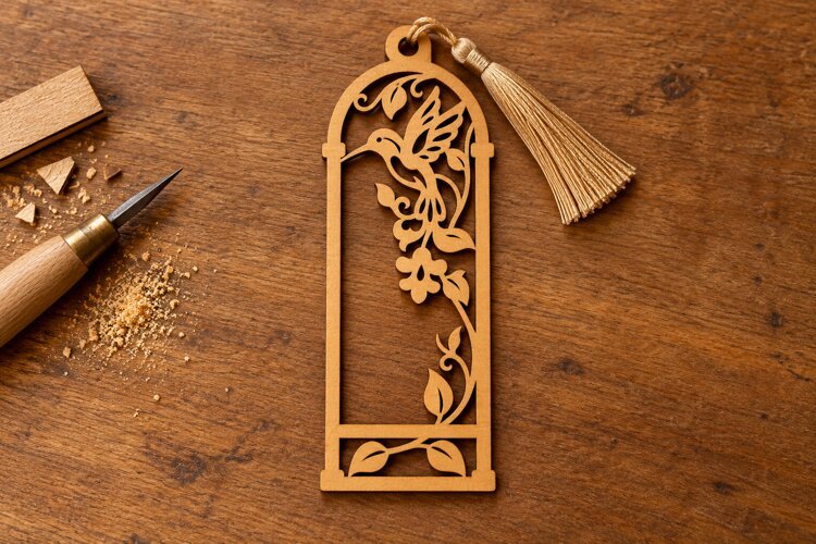 Long Arch Hummingbird Floral Bookmark Laser Cut SVG, Botani example image 1