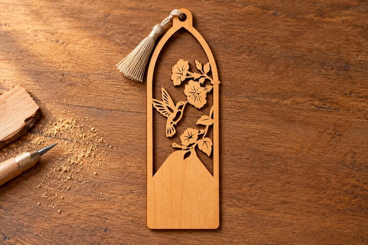Arch Hummingbird Floral Sunset Bookmark Laser Cut SVG, Sceni example image 1