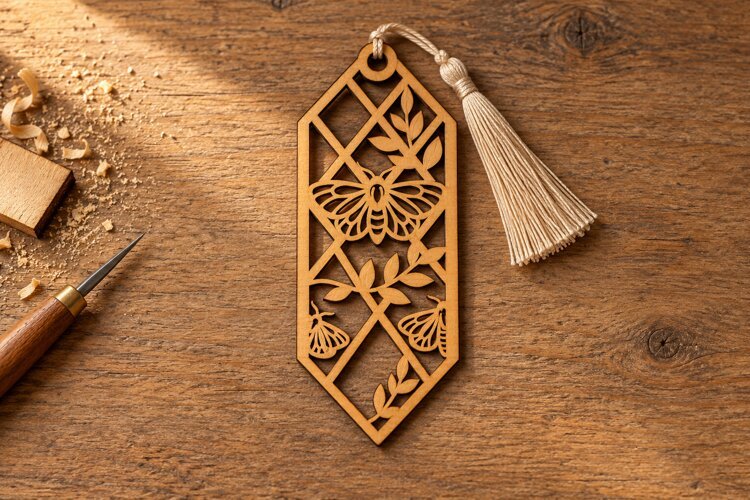 Hexagon Butterfly Floral Bookmark Laser Cut SVG, Geometric example image 1