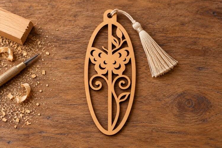 Oval Butterfly Floral Bookmark Laser Cut SVG, Botanical Page example image 1