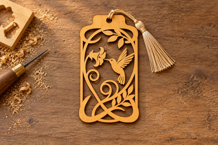 Rectangle Hummingbird Floral Vine Bookmark Laser Cut SVG,
