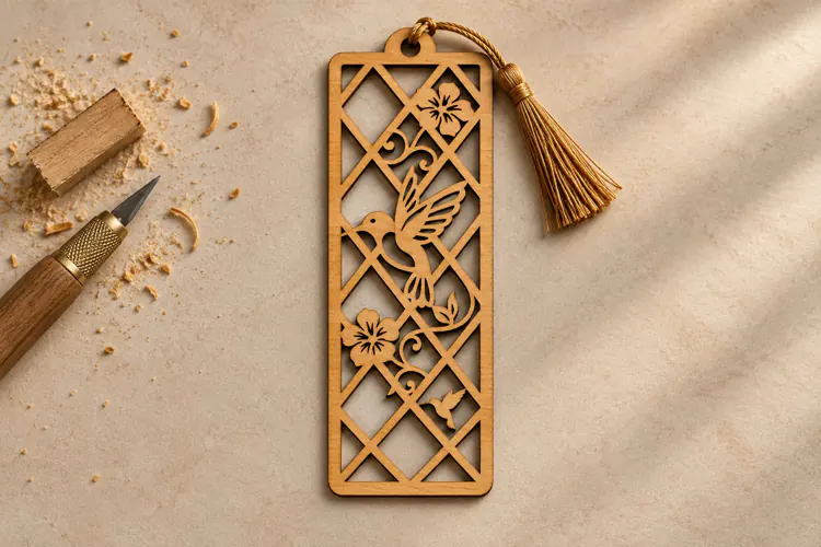 Long Hummingbird Trellis Floral Bookmark Laser Cut SVG,