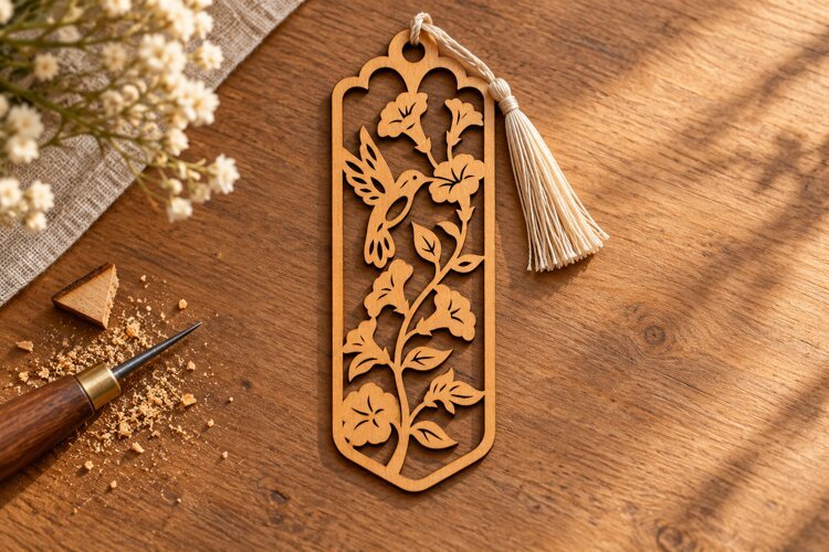 Long Hummingbird Botanical Vine Bookmark Laser Cut SVG, Page example image 1