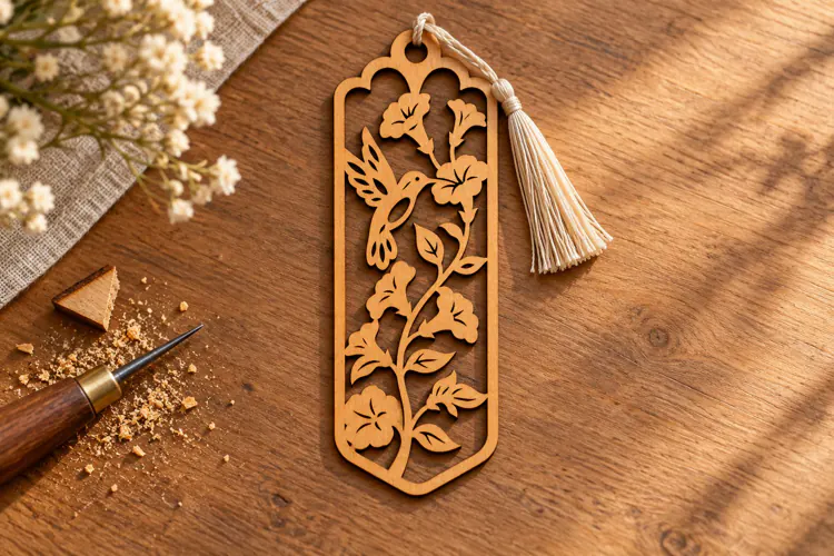 Long Hummingbird Botanical Vine Bookmark Laser Cut SVG, Page