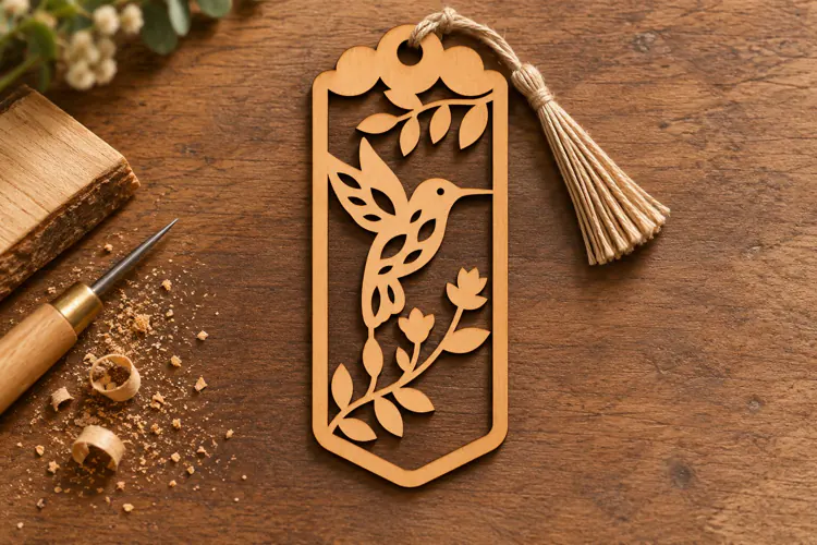 Rectangle Hummingbird Floral Meadow Bookmark Laser,